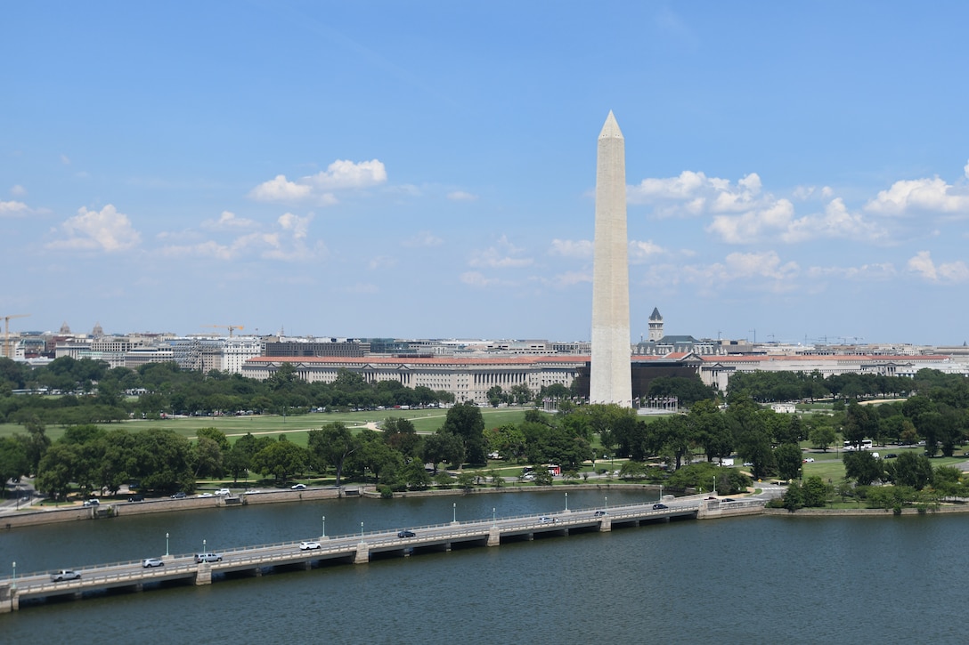 Pilots from the 1st Helicopter Squadron conduct a training flight in a UH-1 “Huey” over Washington, D.C., July 30, 2020.