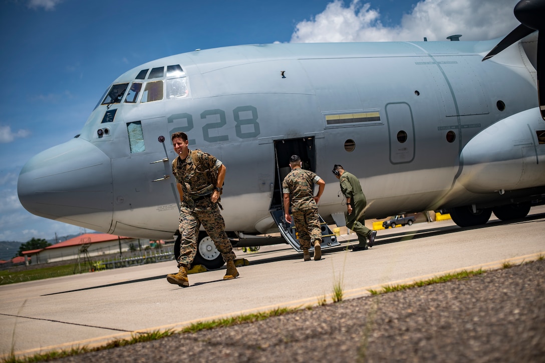 U.S. Marines arrive to Soto Cano Air Base, Honduras, July 31.