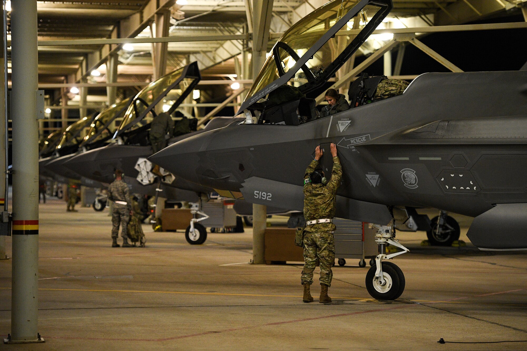A photo of an F-35A prior to flight.