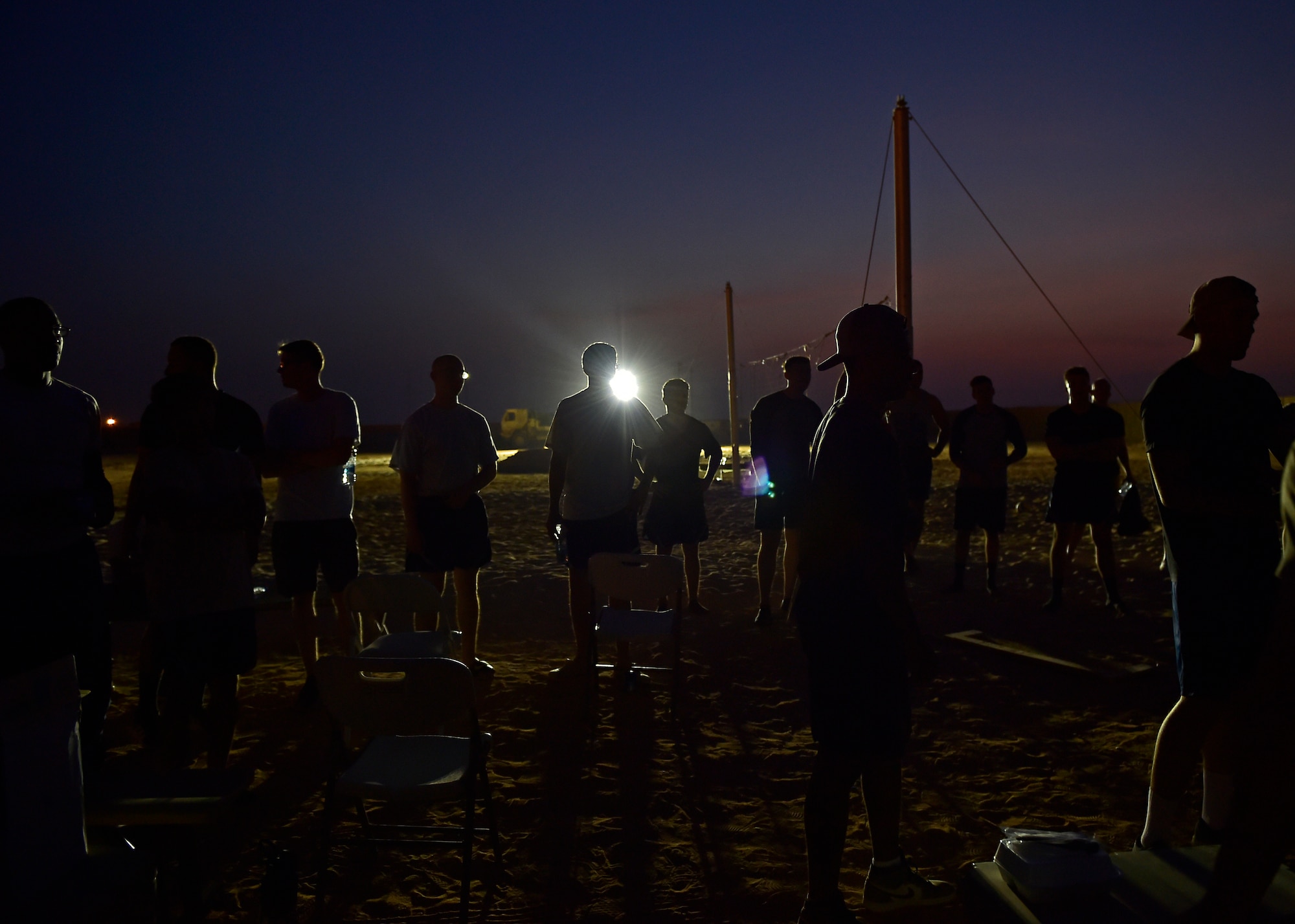 Airmen stationed at Prince Sultan Air Base, Kingdom of Saudi Arabia, compete in a volleyball tournament.