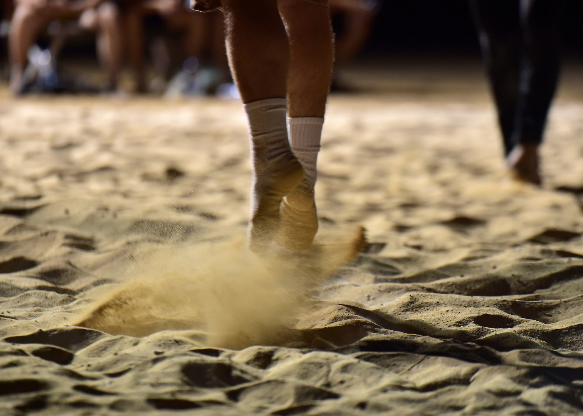Airmen stationed at Prince Sultan Air Base, Kingdom of Saudi Arabia, compete in a volleyball tournament.