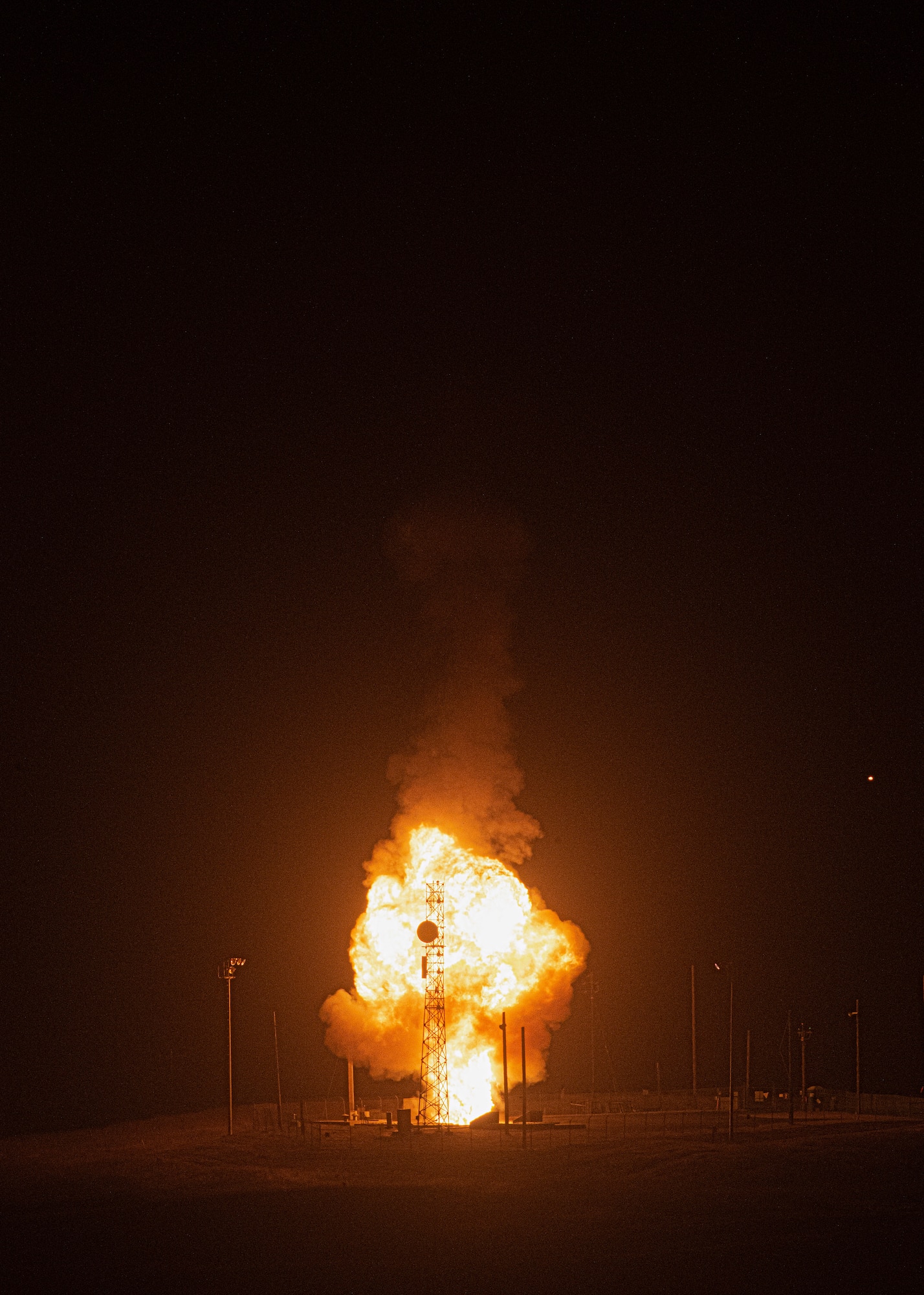 An Air Force Global Strike Command unarmed Minuteman III intercontinental ballistic missile launches during an operational test at 12:21 a.m. Pacific Daylight Time 4 August 2020, at Vandenberg Air Force Base, Calif. ICBM test launches demonstrate the U.S. nuclear enterprise is safe, secure, effective and ready to defend the United States and its allies. ICBMs provide the U.S. and its allies the necessary deterrent capability to maintain freedom to operate and navigate globally in accordance with international laws and norms. (U.S. Air Force photo by Senior Airman Hanah Abercrombie)