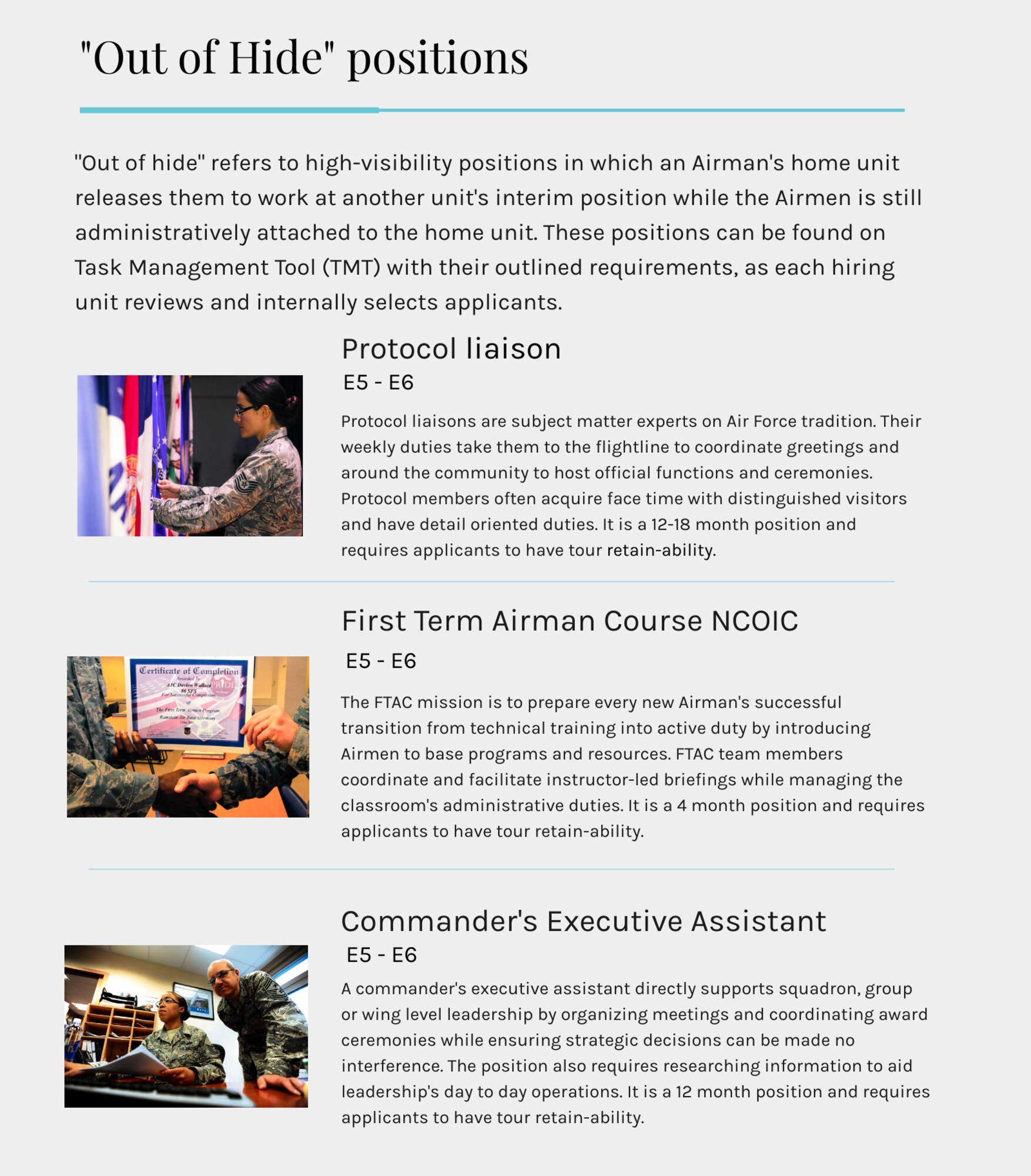 The Kaiserslautern Miltary Community has multiple positions available for high-speed Airmen looking to broaden their leadership skills outside their home unit while staying in the KMC area.