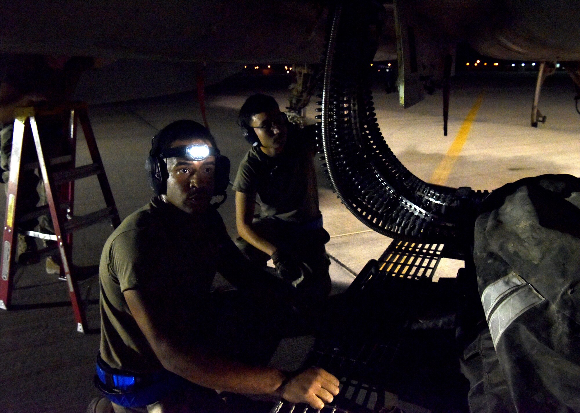 Airmen from the 378th Expeditionary Operations Group conduct an integrated combat turn to test their capability to land, refuel, weapons reload and take off at Prince Sultan Air Base, Kingdom of Saudi Arabia.