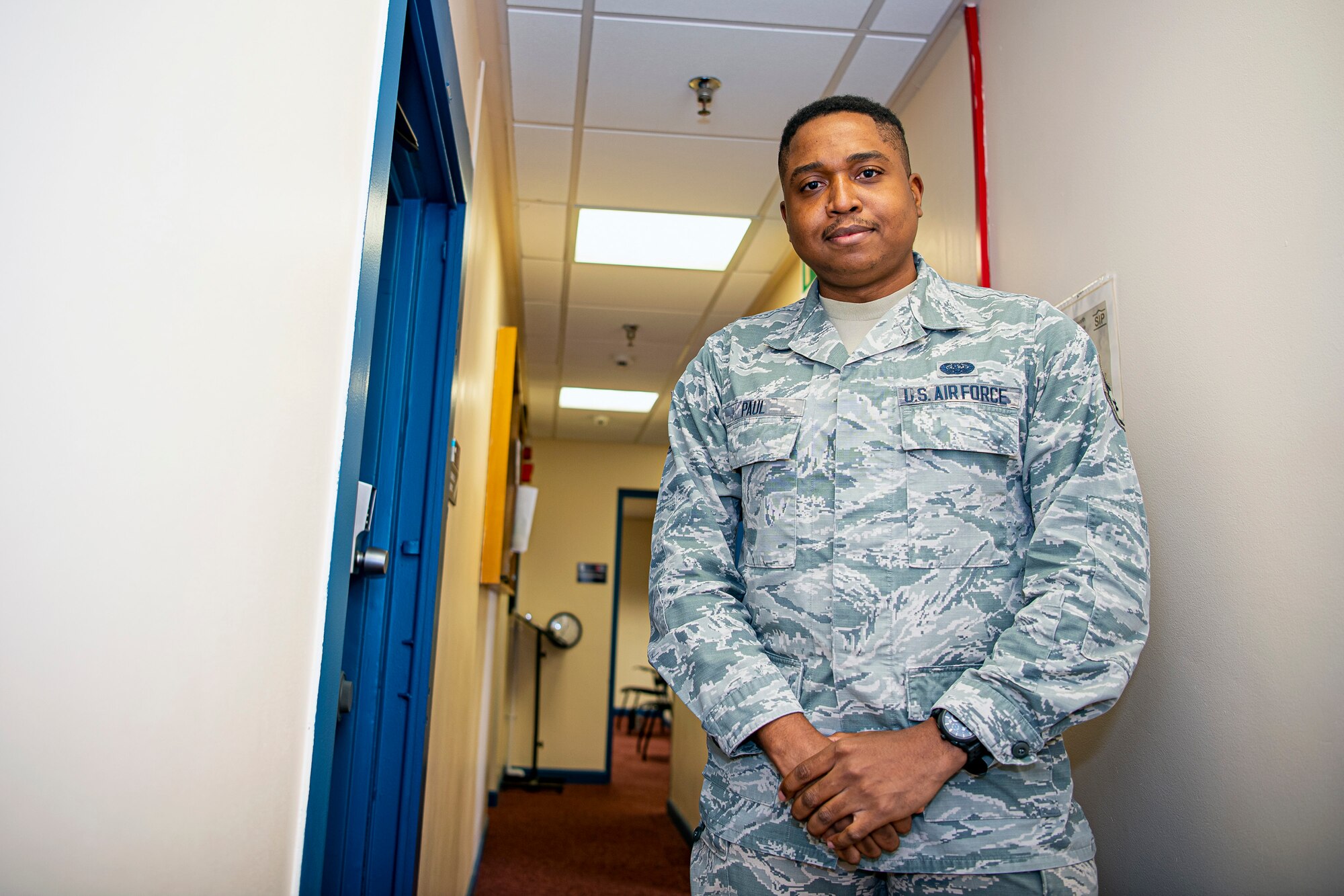 Staff Sgt. Marchel Paul, 423rd Communications Squadron cyber surety craftsman, poses for a photo at RAF Molesworth, England, July 30, 2020. Paul shared some of his unique experiences and background as part of the 501st Combat Support Wing's Year of the Pahtfinder initiative. (U.S. Air Force photo by Senior Airman Eugene Oliver)