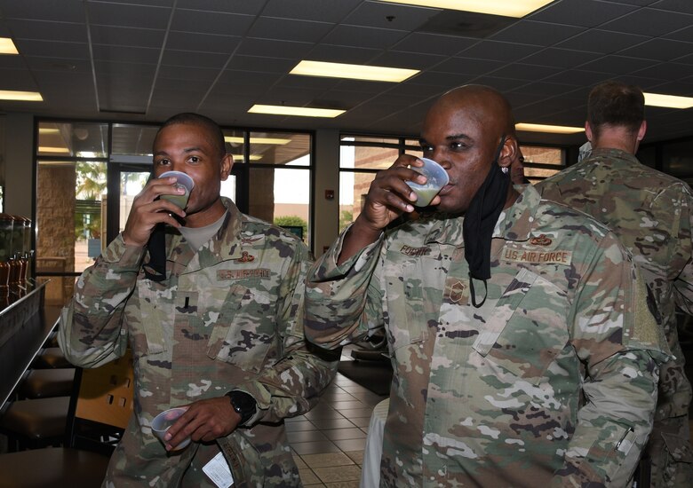 Airmen drink smoothies.