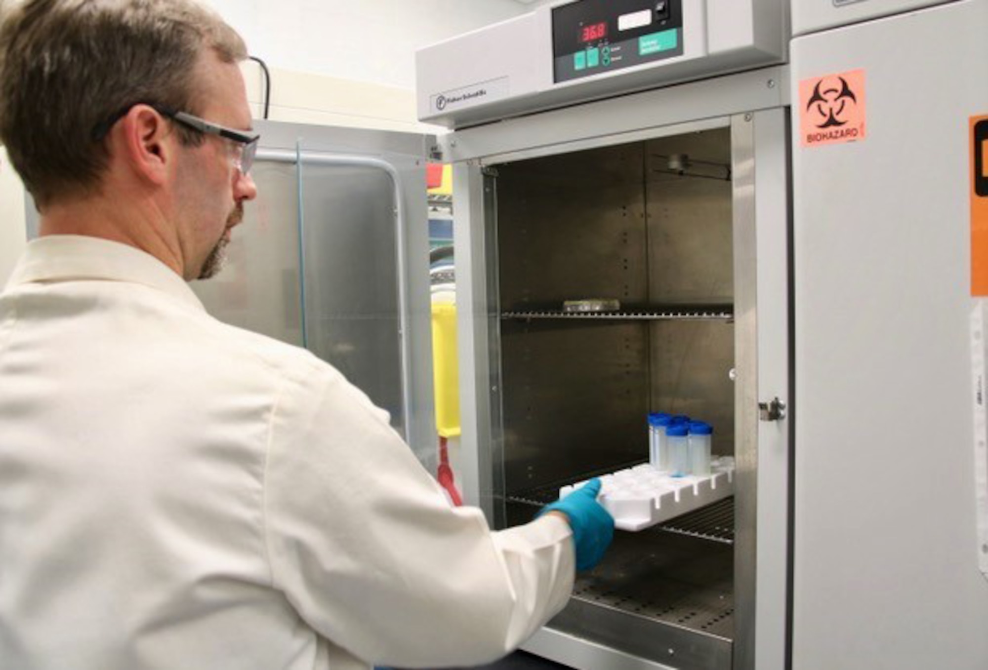 Bruce Salter, a senior research scientist at the Air Force Civil Engineer Center, works on non-toxic, anti-microbial compounds.