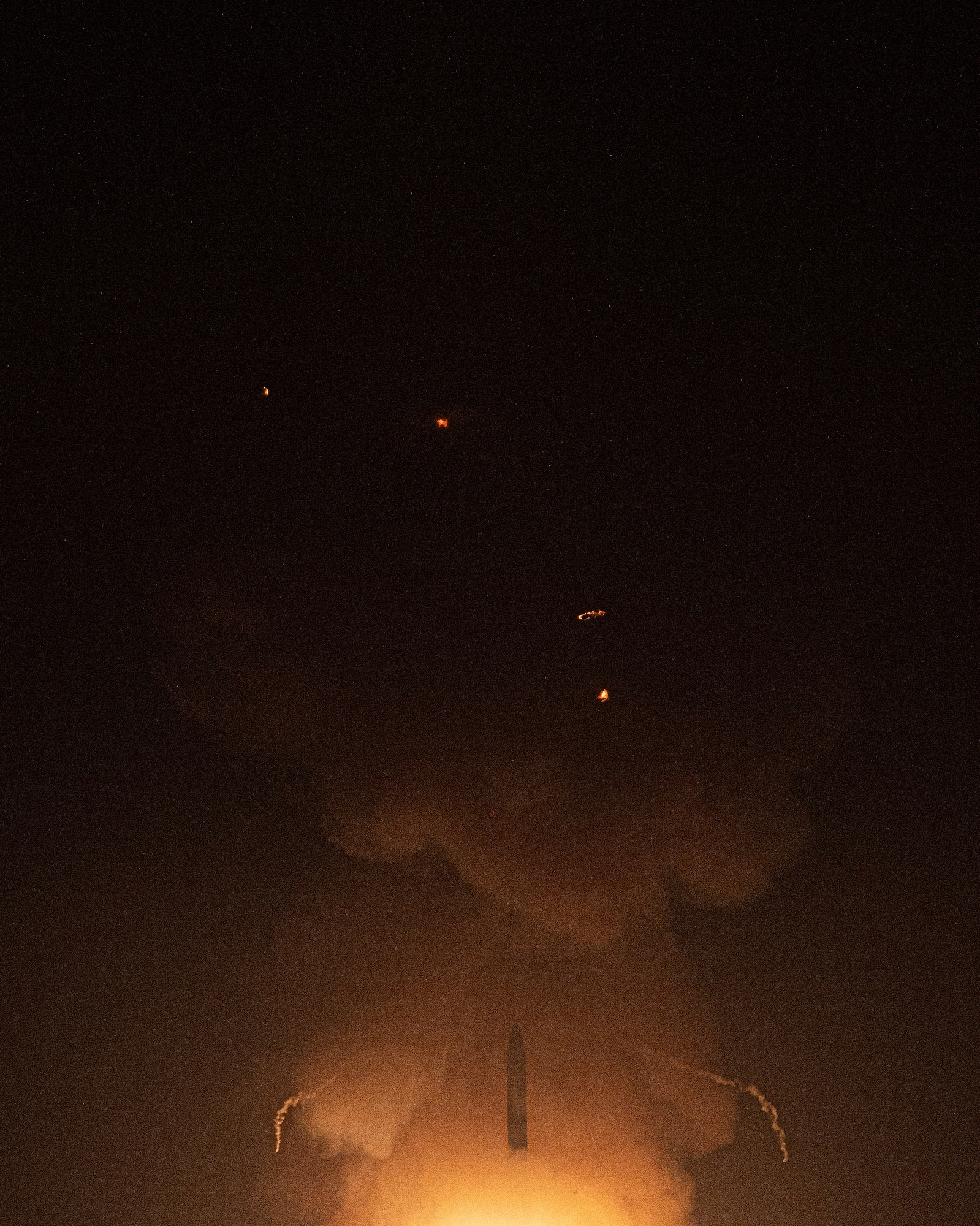 An Air Force Global Strike Command unarmed Minuteman III intercontinental ballistic missile launches during an operational test at 12:21 a.m. Pacific Daylight Time 4 August 2020, at Vandenberg Air Force Base, Calif. ICBM test launches demonstrate the U.S. nuclear enterprise is safe, secure, effective and ready to defend the United States and its allies. ICBMs provide the U.S. and its allies the necessary deterrent capability to maintain freedom to operate and navigate globally in accordance with international laws and norms. (U.S. Air Force photo by Senior Airman Hanah Abercrombie)