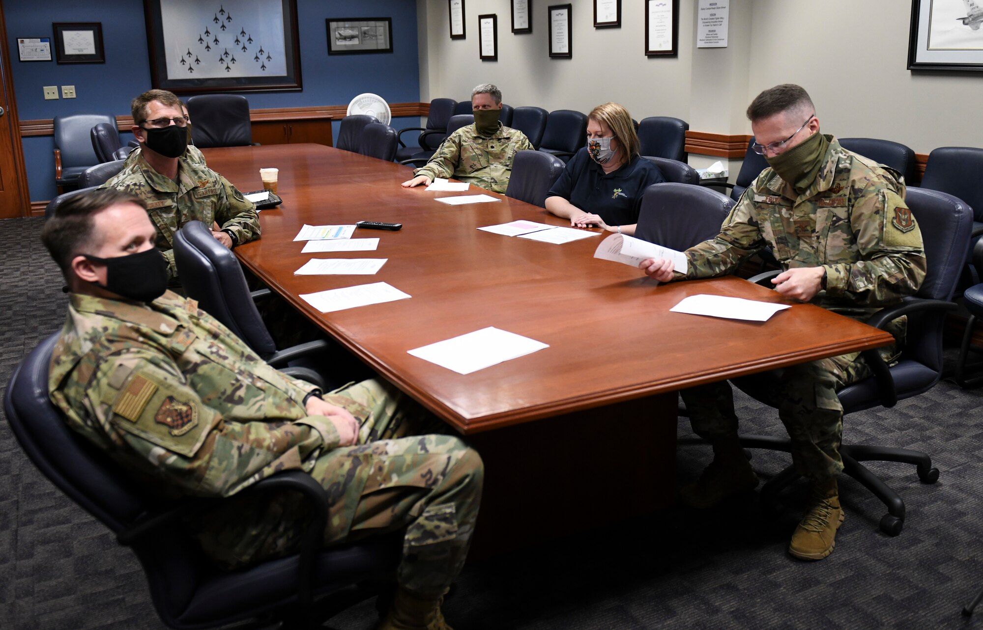 Col. Matthew Fritz, 419th Fighter Wing commander, along with other wing leaders and personnel, hosts the first ever virtual commander’s call