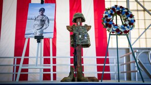 Airman 1st Class Cory Jones Jr., 19 of Ypsilanti, Michigan and Dallas, Texas, was honored during a memorial service on Edwards Air Force Base, California, Aug. 3. Jones was assigned to Alpha Flight and began his five skill level upgrade training and duty position qualification training. Corey was certified as a Response Force Member and Entry Controller and contributed to the Test Wing’s mission for the Air Forces’ second largest installation, which encompasses 308,000 acres, 71 test aircraft, 573 miles of roads and the security of 11,259 base personnel. (Air Force photo by Giancarlo Casem)
