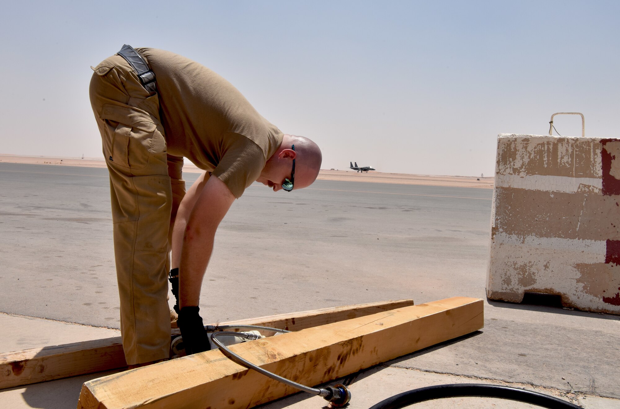 Airmen from the 378th Expeditionary Maintenance Squadron use innovation to test aircraft components at Prince Sultan Air Base, Kingdom of Saudi Arabia.