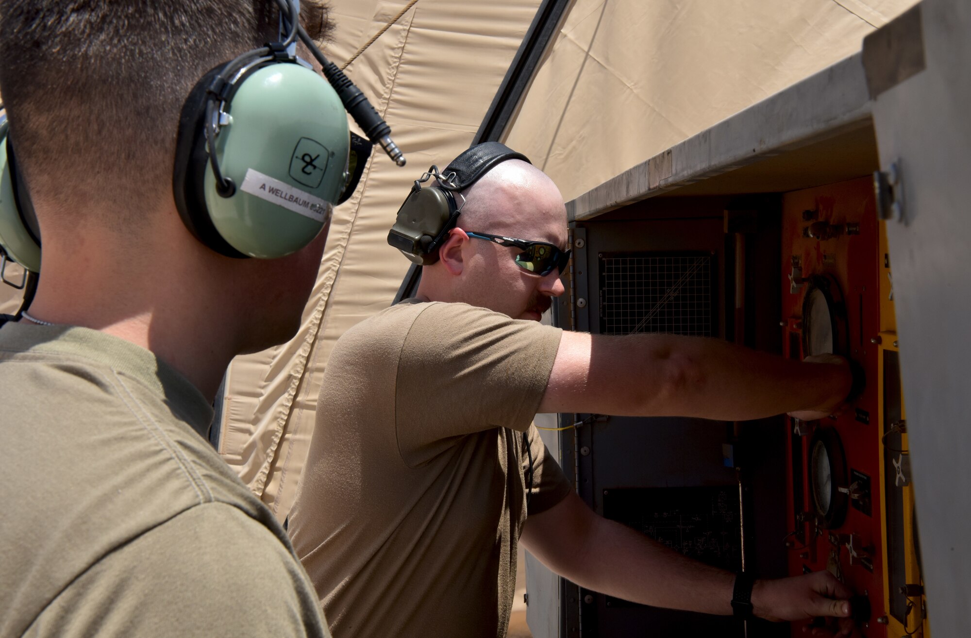 Airmen from the 378th Expeditionary Maintenance Squadron use innovation to test aircraft components at Prince Sultan Air Base, Kingdom of Saudi Arabia.