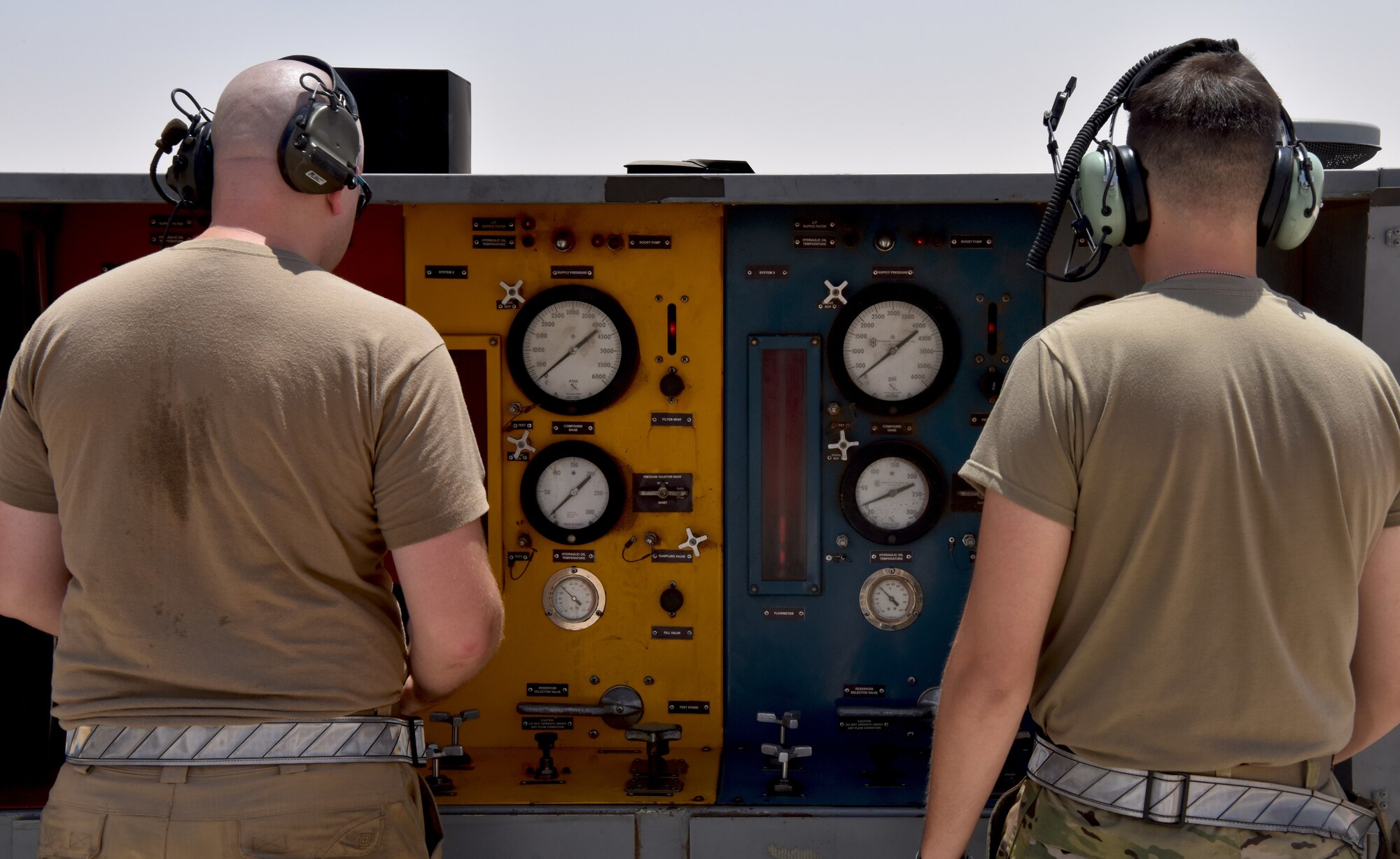 Airmen from the 378th Expeditionary Maintenance Squadron use innovation to test aircraft components at Prince Sultan Air Base, Kingdom of Saudi Arabia.