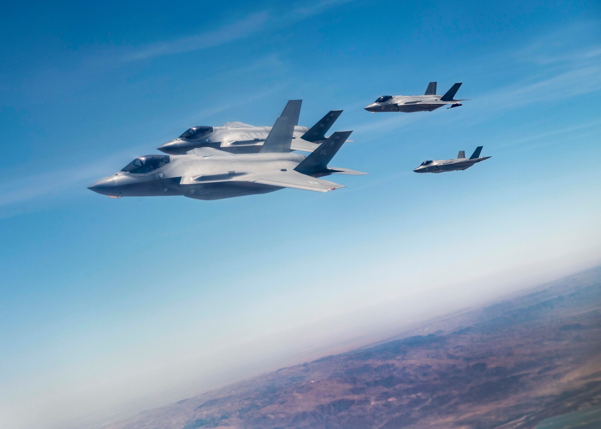 Israeli Air Force F-35I Lightning II “Adir” and U.S. Air Force 421st Fighter Squadron F-35A Lightning II  fly together after refueling from a 908th Expeditionary Refueling Squadron KC-10 Extender during exercise “Enduring Lightning II” over Israel Aug. 2, 2020. While forging a resolute partnership, the allies train to maintain a ready posture to deter against regional aggressors.  (U.S. Air Force photo by Master Sgt. Patrick OReilly)