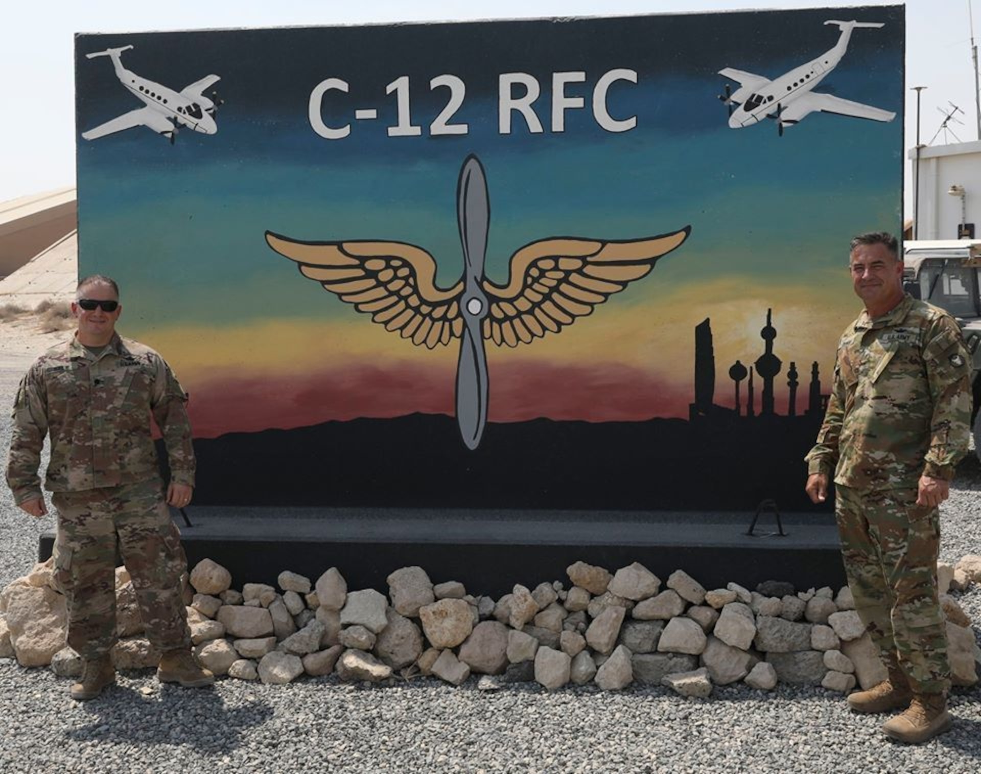 Lieutenant Colonel Bailie, Task Force Spartan's Aviation Section Chief, visited the 34th Expeditionary Combat Aviation Brigade at the C-12 Regional Flight Center and met with Chief Warrant Officer Five Dukes.



The visit allowed for discussions on flight missions, possible partnership opportunities with friends and allies in the region, and how to best improve aviation practices and procedures.