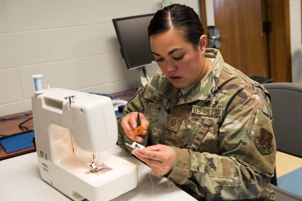 Master Sgt. Jesseca Shipe, a maintenance support supply technician for the 167th Logistics Readiness Squadron, sews cloth face coverings in support of the West Virginia National Guards COVID-19 response efforts at the 167th Airlift Wing, April 20, 2020. Shipe is the 167th AW Airman Spotlight for August 2020.