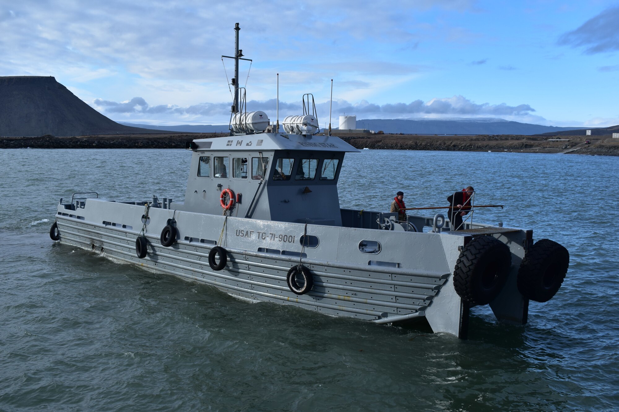 The Air Force’s only tugboat, “Rising Star,” saves six lives as Thule Air Base, Greenland, coordinates a rescue at sea Monday, Aug. 3. In a mission that ultimately took nine hours due to rough seas, Casper Jensen, Vectrus Services’ civilian operations manager, and his crew aboard the rising star saved the lives of six Greenland nationals aboard a commercial ship that had begun taking on water. (U.S. Air Force photo by Lt. Col. Christopher Iavarone)