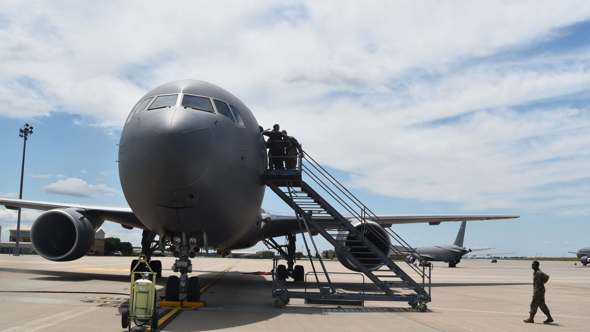 A KC-46 Pegasus assigned to the 916th Air Refueling Wing at Seymour Johnson Air Force Base, N.C. lands Aug. 1, 2020.