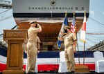 YOKOSUKA, Japan (Aug. 05, 2020) Capt. Paul Allgeier, left, relieves Capt. Marc D. Boran as the commanding officer of the Ticonderoga-class guided-missile cruiser USS Chancellorsville (CG 62) during a change of command ceremony. Chancellorsville is assigned to Commander, Task Force 70, forward-deployed to Yokosuka, Japan in support of a free and open Indo-Pacific.