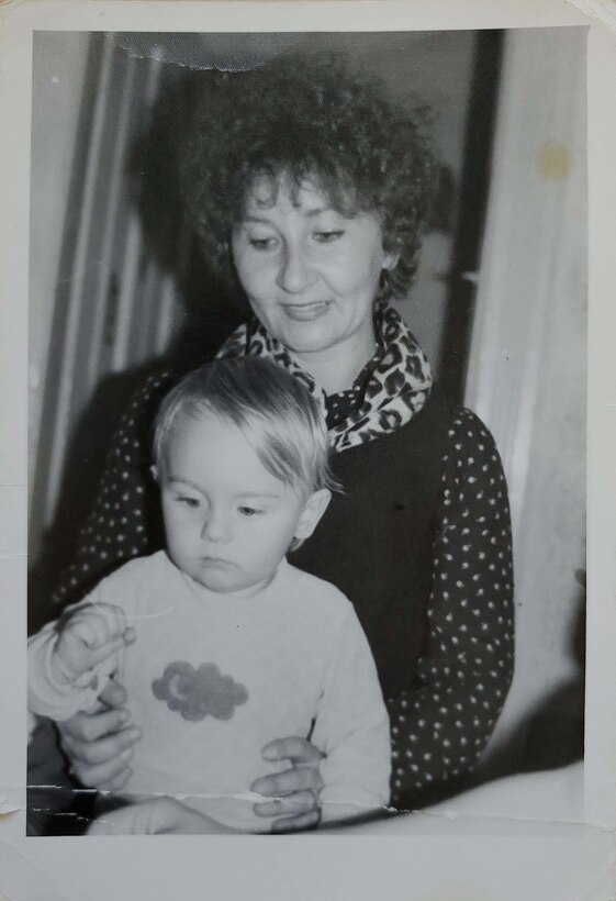 Tech. Sgt. Muris Secerbegovic, 433rd Maintenance Group quality assurance inspector, as a child in 1983 with his aunt, Munira, in Banja Luka, Bosnia-Herzigovina.