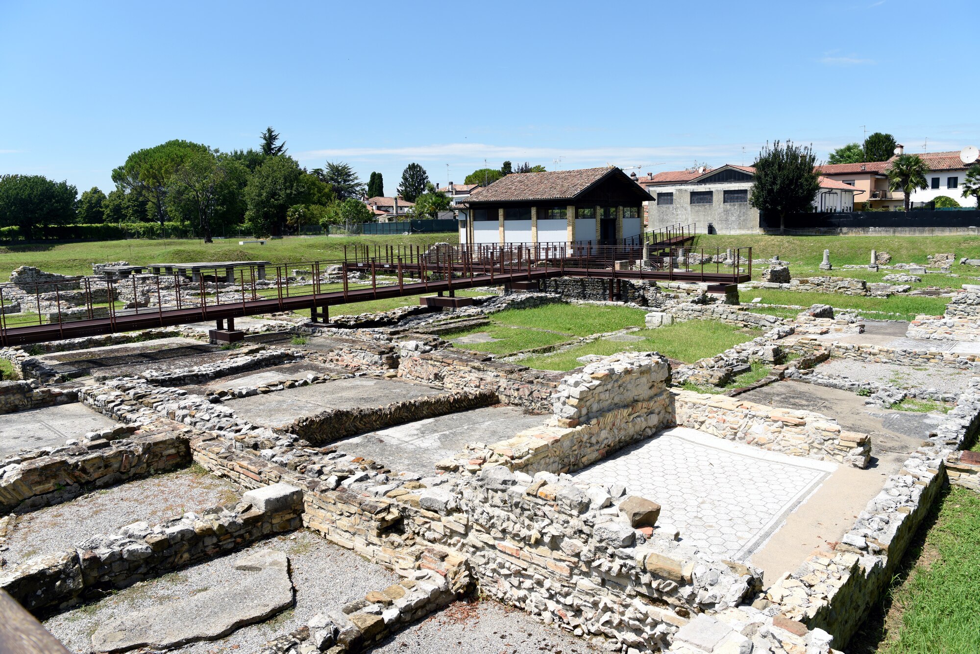Ancient Roman houses and oratory at Aquileia, Italy, July 15, 2020. Aquileia was founded by the Romans in 181 BC along the Natiso River. (U.S. Air Force photo by Staff Sgt. Heidi Goodsell)