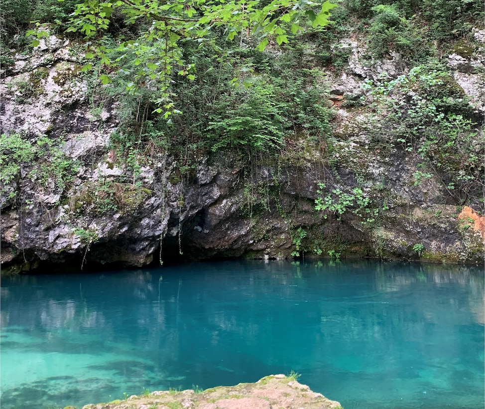 The site of the underwater Jesus cave at Polcenigo, Italy, May 25, 2019. Polcenigo is located on the slopes of the Western Carnic Prealps. (U.S. Air Force photo by Staff Sgt. Heidi Goodsell)