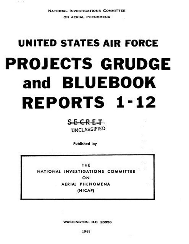 Reports 1-12 were monthly classified status reports of the Air Force’s investigations and findings related to UFO sightings, which were declassified in 1967. (U.S. Air Force Projects Grudge and Bluebook Reports 1-12; Published by NICAP 1968; Preface)