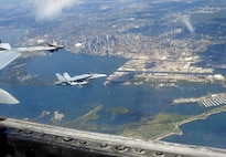 Royal Canadian Air Force CF-18 Hornets participate in binational NORAD air defence exercise over the Greater Toronto Area (GTA) on July 30, 2020.
