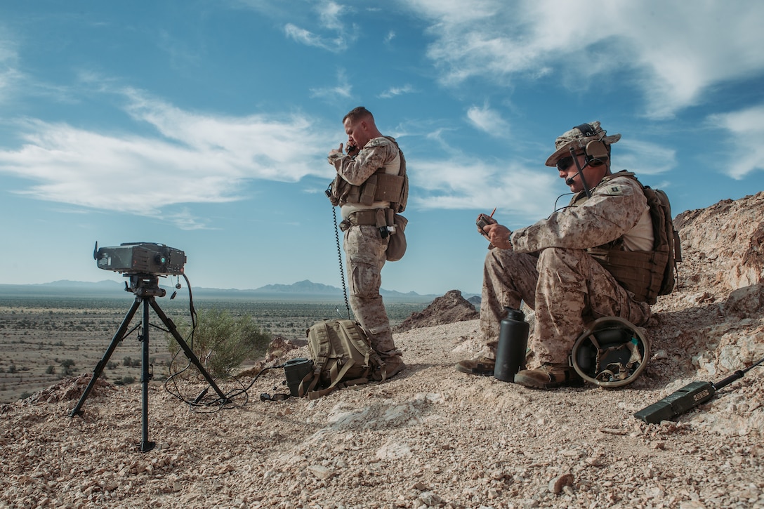 U.S. Marines call in air support during exercise Summer Fury 20 in Yuma, Arizona, July 14.