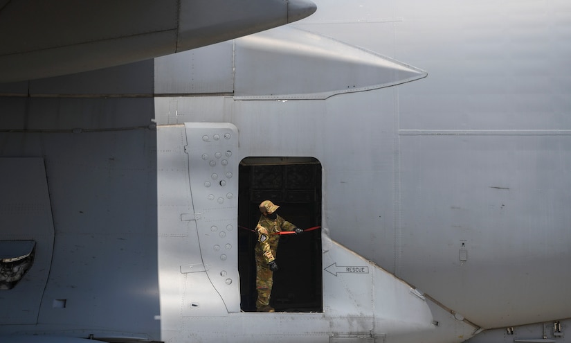 Senior Airman Lashawn Gayle, 437th Aircraft Maintenance Squadron maintenance special operations specialist, performs the final checks while preparing a Joint Base Charleston C-17 Globemaster III for launch July 31st, 2020 at the JB Charleston flightline, S.C. C-17s from JB Charleston are a part of the NASA human space flight program. As a precautionary measure, U.S. Space Command and the U.S. Air Force assigned teams of search and rescue professionals to stand alert ahead of the launch at Joint Base Charleston, South Carolina; Patrick Air Force Base, Florida; and Joint Base Pearl Harbor-Hickam, Hawaii. The teams are comprised of Pararescuemen, Combat Rescue Officers, and Aircrew Flight Equipment specialists.