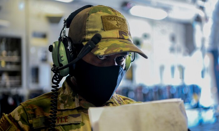 Senior Airman Lashawn Gayle, 437th Aircraft Maintenance Squadron maintenance special operations specialist, performs the final checks while preparing a Joint Base Charleston C-17 Globemaster III for launch July 31st, 2020 at the JB Charleston flightline, S.C. C-17s from JB Charleston are a part of the NASA human space flight program. As a precautionary measure, U.S. Space Command and the U.S. Air Force assigned teams of search and rescue professionals to stand alert ahead of the launch at Joint Base Charleston, South Carolina; Patrick Air Force Base, Florida; and Joint Base Pearl Harbor-Hickam, Hawaii. The teams are comprised of Pararescuemen, Combat Rescue Officers, and Aircrew Flight Equipment specialists.