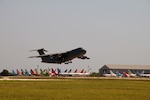 A C-5M Super Galaxy from Dover Air Force Base, Delaware takes to the air after a short stay at Joint Base San Antonio-Lackland, Texas, Aug. 5, 2020.