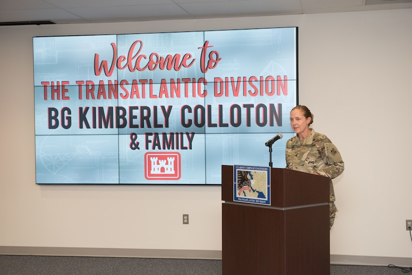 Brig. Gen. Kimberly Colloton assumed the role of Commander and Division Engineer for the U.S. Army Corps of Engineers Transatlantic Division (TAD), July 24, in a ceremony in at Winchester, Va. headquarters.