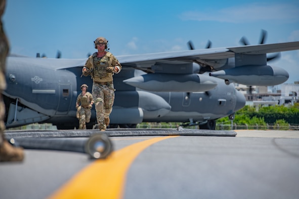 Forward area refueling point Airmen from the 353rd Special Operations Group prepare an MC-130J Commando II for FARP operations during Exercise Westpac Rumrunner, July 31, 2020, at Kadena Air Base, Japan. The FARP mission supports contingency and exercise operations to refuel aircraft and equipment in austere locations where typical air-to-air refueling or established refueling stations are not available.
