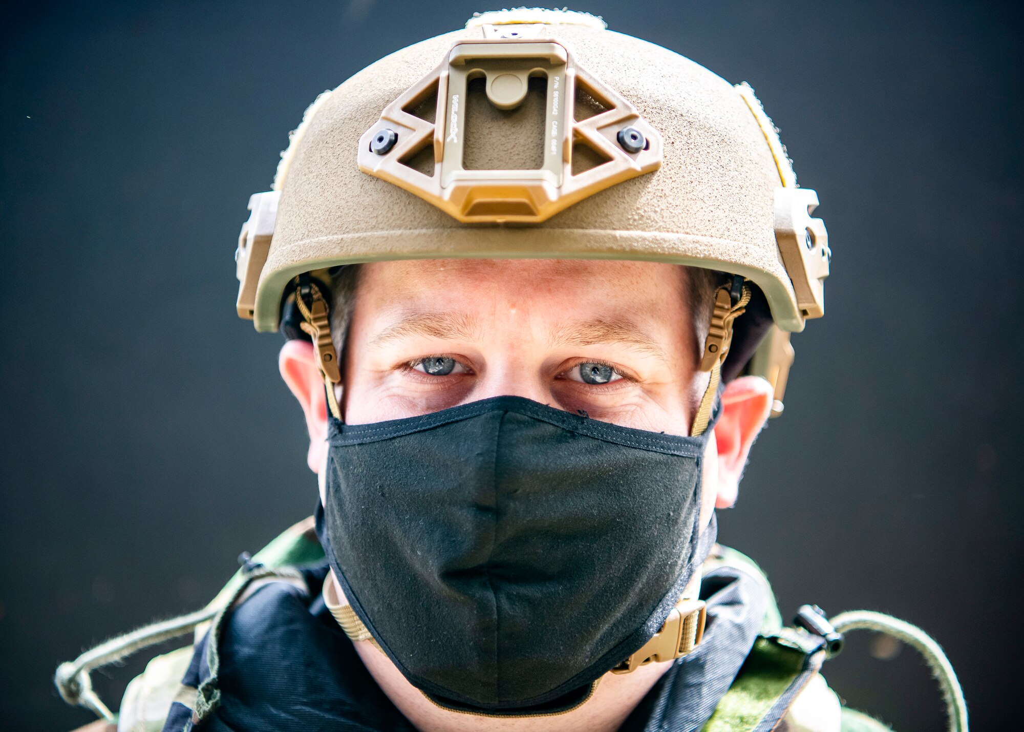 U.S. Air Force Tech. Sgt. Tyler Whaley, 423rd Civil Engineer Squadron dorm manager, wears mission oriented protective posture gear during a wing readiness exercise at RAF Alconbury, England, Aug. 5, 2020. The 501st Combat Support Wing conducted the exercise to evaluate Airmen’s overall readiness along with their proficiency with responding to simulated chemical, biological, radiological, nuclear and explosive attacks. (U.S. Air Force photo by Senior Airman Eugene Oliver)