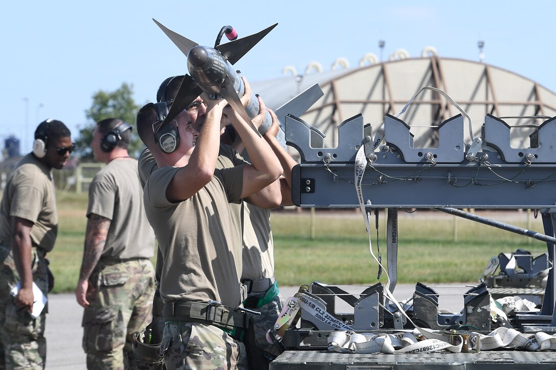 Airmen with the 31st Aircraft Maintenance Squadron participate in integrated combat training at Aviano Air Base, Italy, Aug. 6, 2020.  The ICT involved Airmen from several specialties working together to refuel and upload munitions onto an F-16 Fighting Falcon with the 555th Fighter Squadron. The training allowed Airmen to gain experience quick-turning an aircraft to increase their readiness in support of contingency operations.