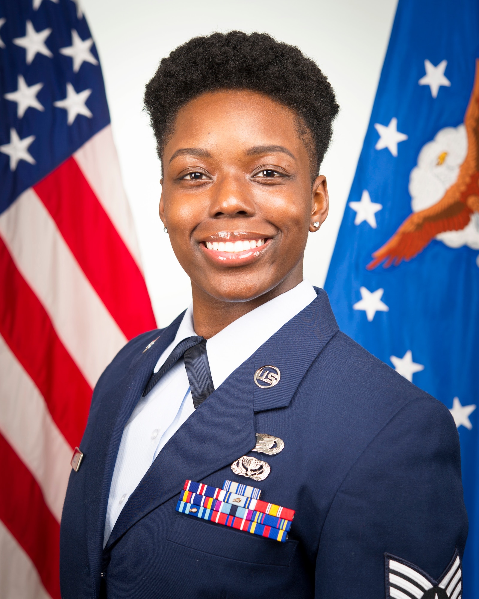 Staff Sgt. Alexis Wilson, 434th Air Refueling Wing development and training flight NCOIC, poses for an official photo at Grissom Air Reserve Base, Ind, July 12, 2020. Wilson was recently selected for the position responsible for preparing Grissom's newest Airmen for basic military training and the military culture. (U.S. Air Force photo/Master Sgt. Ben Mota)
