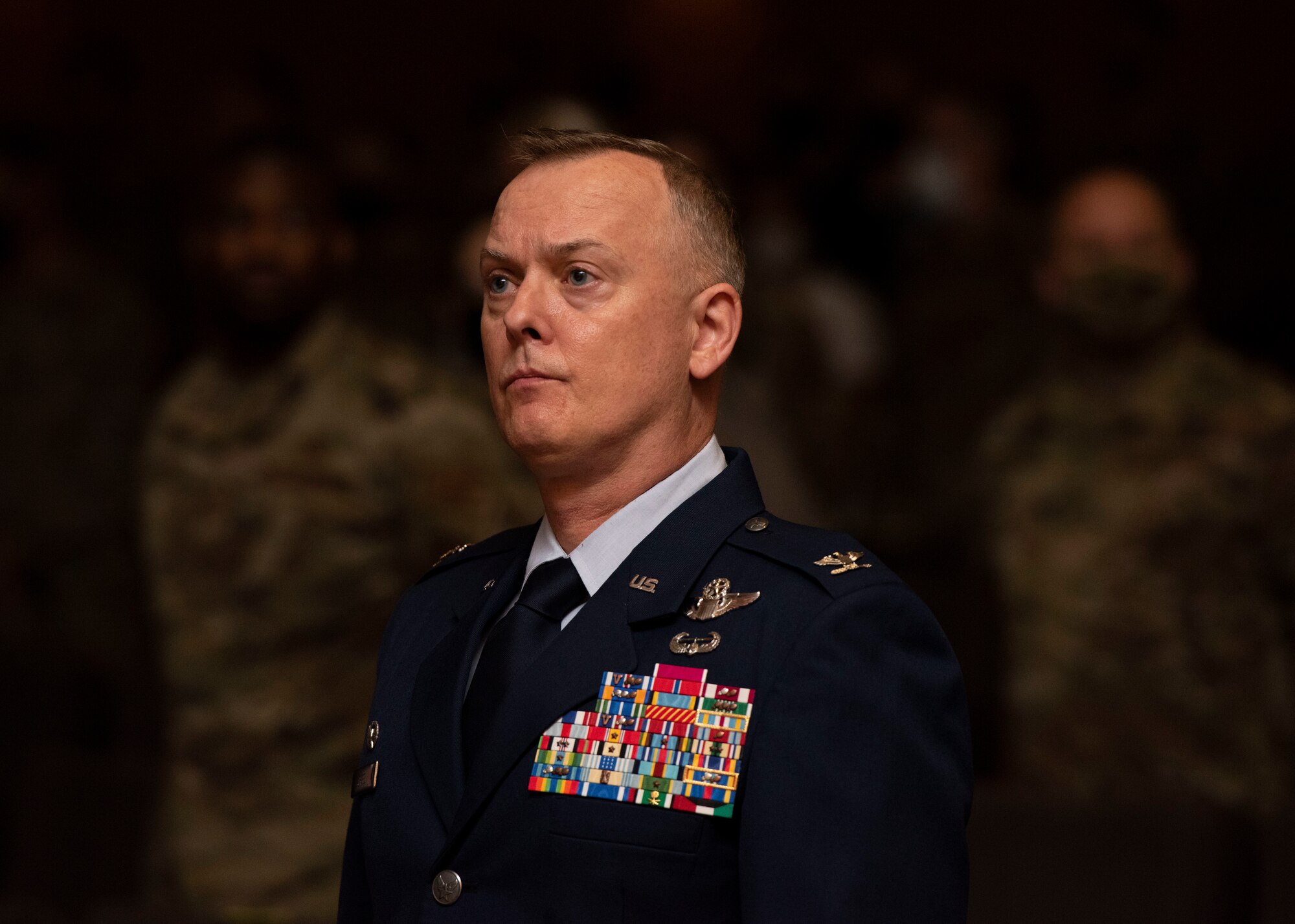 U.S. Air Force Col. John Creel, 39th Air Base Wing commander, attends a memorial service for military working dog Buck, Aug 5,, 2020, at Incirlik Air Base, Turkey.