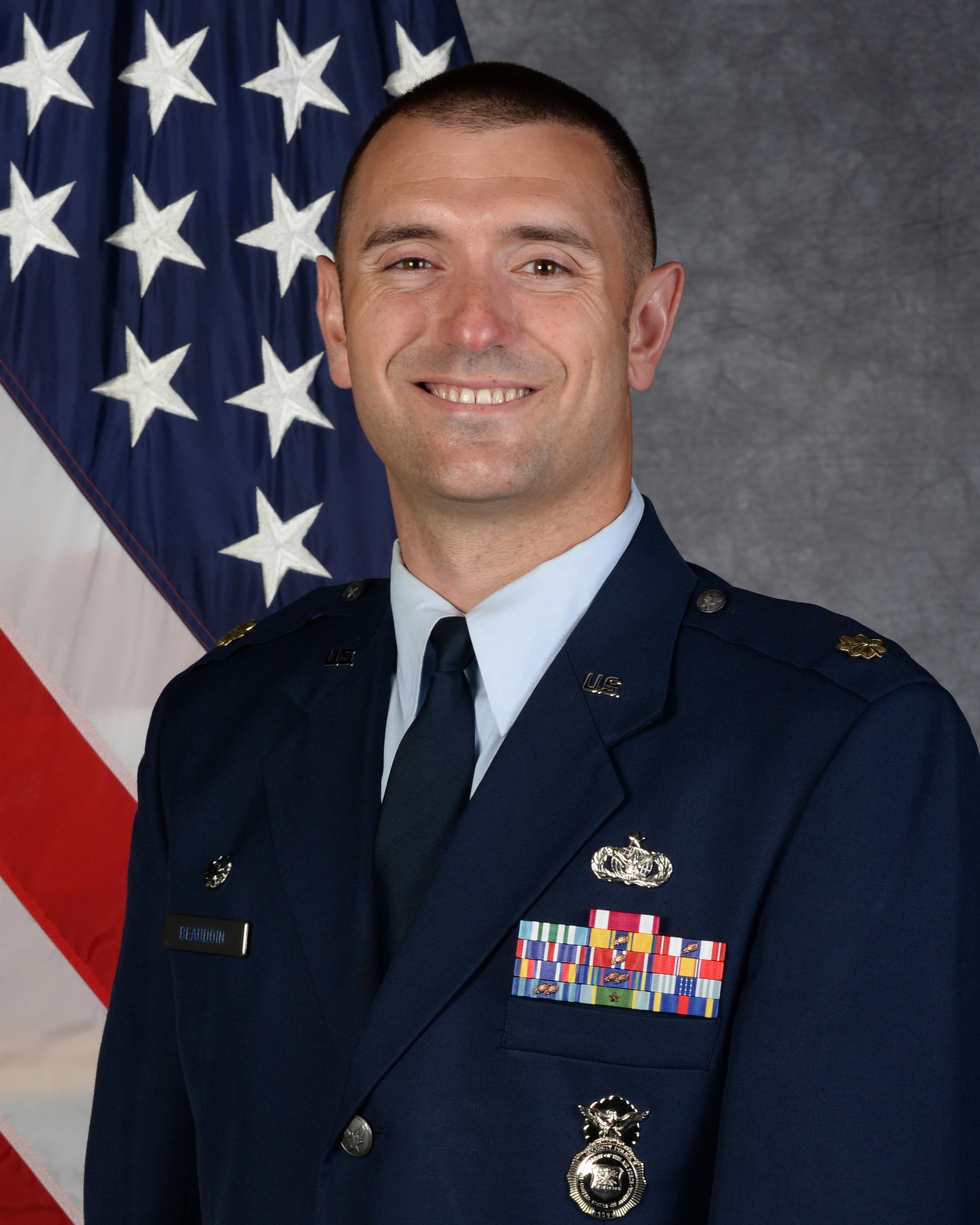Maj. Daniel Beaudoin official photo. Beaudoin is one of four 20 AF nominees to AFGSC for the 2020 Lance P. Sijan Leadership Award. (U.S. Air Force photo)