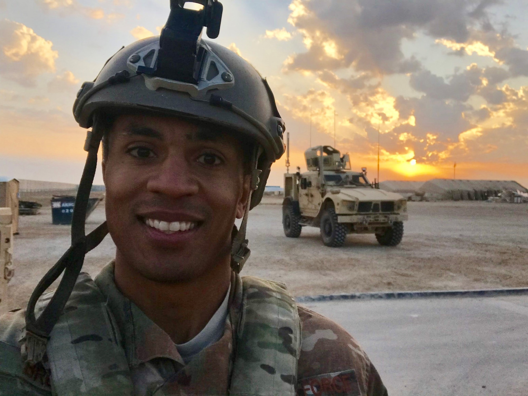 Technical Sgt. Ritchie Brown poses for a photo at Al Asad Air Base, Iraq. Ritchie is one of four 20 AF nominees to AFGSC for the 2020 Lance P. Sijan Leadership Award. (Courtesy photo)