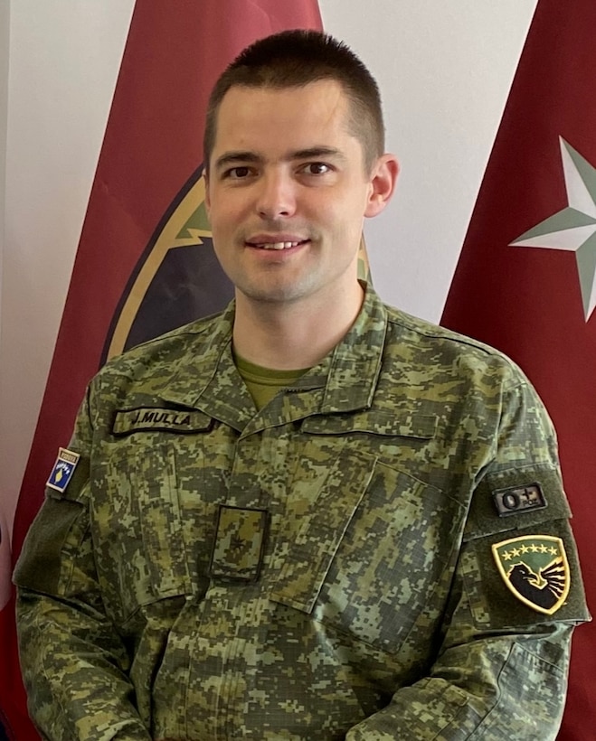 Maj. Jaser Mulla with the regular army from Pristina, Kosovo, poses for the camera. Mulla is attending the Command & General Staff Officers Course Common Core or CGSOC-CC, hosted by the 7th Intermediate Level Education Detachment, 7th Mission Support Command, located in Grafenwoehr, Germany, from July 2020 through July 2021. This is the first time in history the CGSOC-CC has included international students. (Courtesy photo)