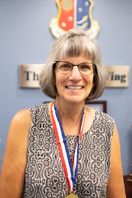 Mrs. Barbara Potts, who also was recognized as the 2019 Key Spouse Mentor of the Year, poses for a portrait at Joint Base McGuire-Dix-Lakehurst, N.J., July 8th, 2020. The Key Spouse Program is a commander's program and is tasked with developing comforting, supportive relationships with the military spouses. Please reach out to Judith Pates, the 514th Force Support Squadron Airman & Family Readiness Director, if you are in need of connecting with members of the KSP at the 514th Air Mobility Wing at 609-754-8229.