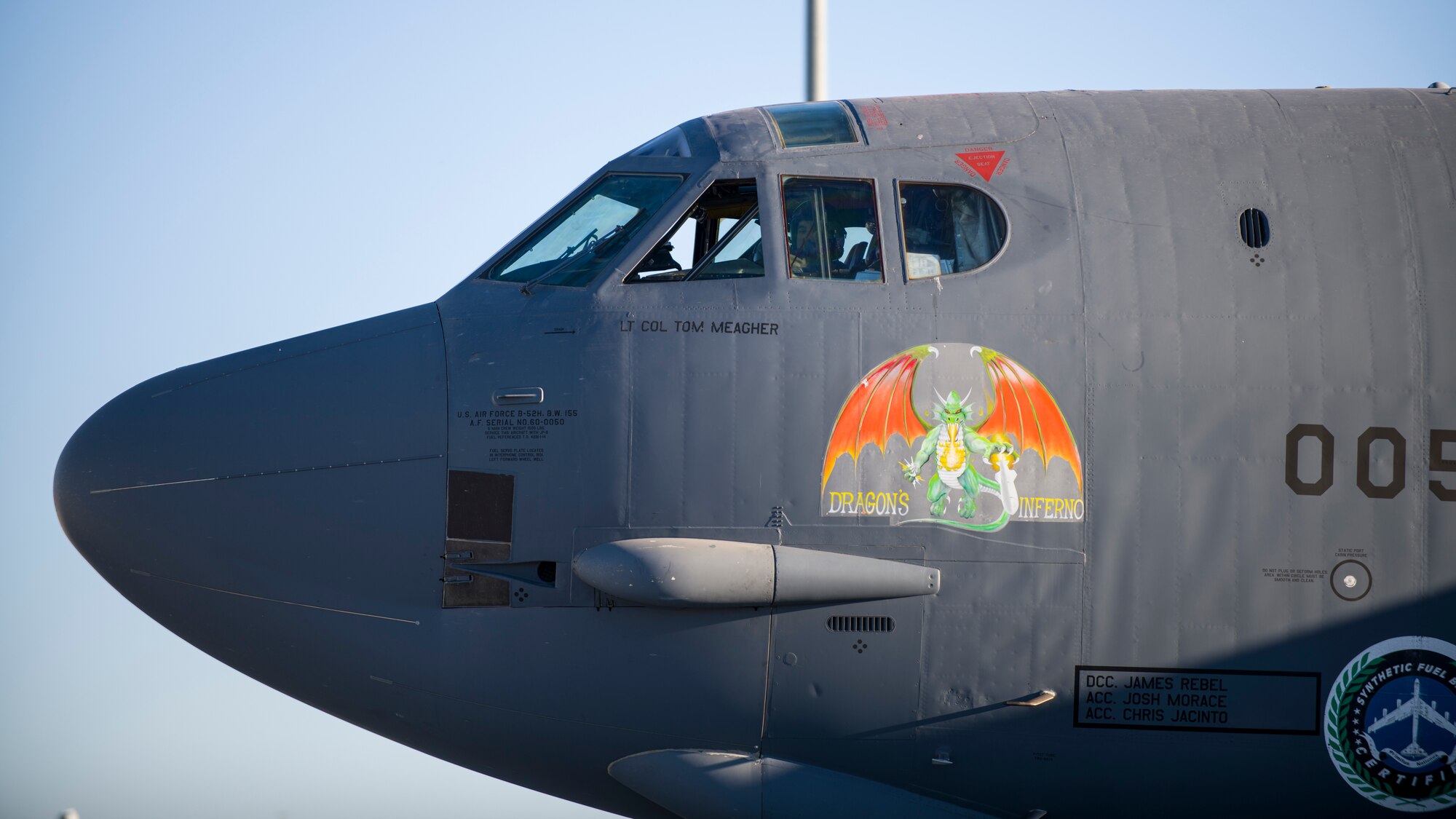 A B-52H Stratofortress assigned to the 419th Flight Test Squadron is undergoes pre-flight procedures at Edwards Air Force Base, California, Aug. 8. The aircraft conducted a captive-carry flight test of the AGM-183A Air-launched Rapid Response Weapon Instrumented Measurement Vehicle 2 at the Point Mugu Sea Range off the Southern California coast. (Air Force photo by Giancarlo Casem)