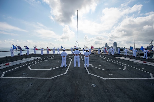 Sailors man the rails aboard the Nimitz-class aircraft carrier USS Dwight D. Eisenhower (CVN 69). Ike returns to Naval Station Norfolk.