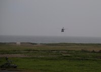 A U.S. Navy MH-60S Seahawk, assigned to the USS Ronald Reagan, performs combat search and rescue training during Exercise Forest Thunder 20 at Draughon Range near Misawa Air Base, Japan, Aug. 3, 2020.  The training involved both U.S. Air Force and Navy assets to conduct combat search and rescue, air defense, and many other types of simulations utilizing the premier air-to-ground training site. (U.S Air Force photo by Staff Sgt. Grace Nichols)