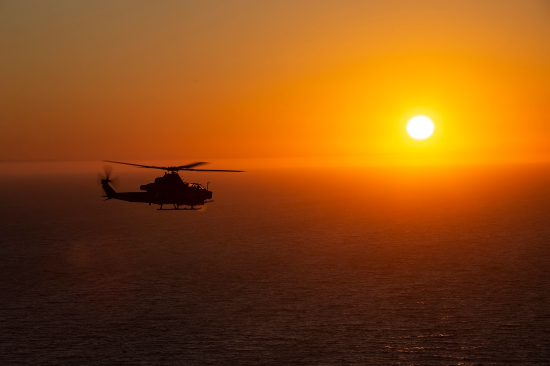 A U.S. Marine Corps AH-1Z Viper conducts Defense of Amphibious Task Force training during Exercise Trident Storm at San Clemente Island, Calif., July 30.