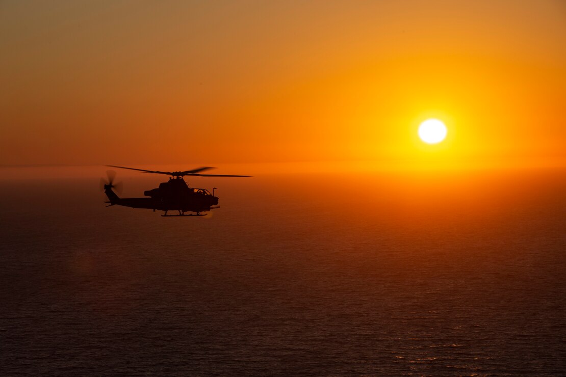 A U.S. Marine Corps AH-1Z Viper conducts Defense of Amphibious Task Force training during Exercise Trident Storm at San Clemente Island, Calif., July 30.