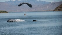 A photo of an Airman performing a parachute jump