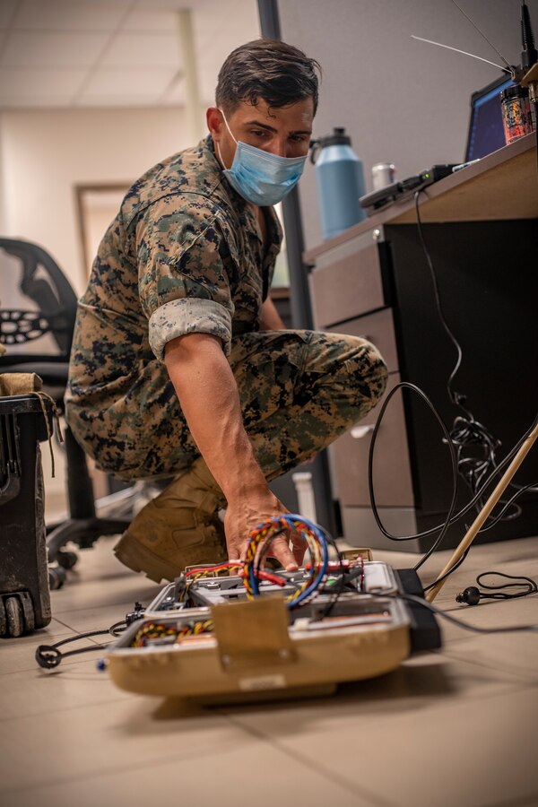 Sgt. Lazart Sekulits Rodriquez, a psychological operations Marine with Special Purpose Marine Air-Ground Task Force - Southern Command, conducts a gear check at Soto Cano Air Base, Honduras, Aug. 5, 2020. A group of approximately 20 Marines from the SPMAGTF-SC has joined with Joint Task Force - Bravo in support of operations and exercises in the Latin American and Caribbean region. The remainder of the task force is prepared to deploy to the region to work alongside partner nation militaries, enhancing combined crisis response efforts in the U.S. Southern Command area of responsibility. Sekulits Rodriquez is a native of Cayey, Puerto Rico. (U.S. Marine Corps photo by Sgt. Andy O. Martinez)