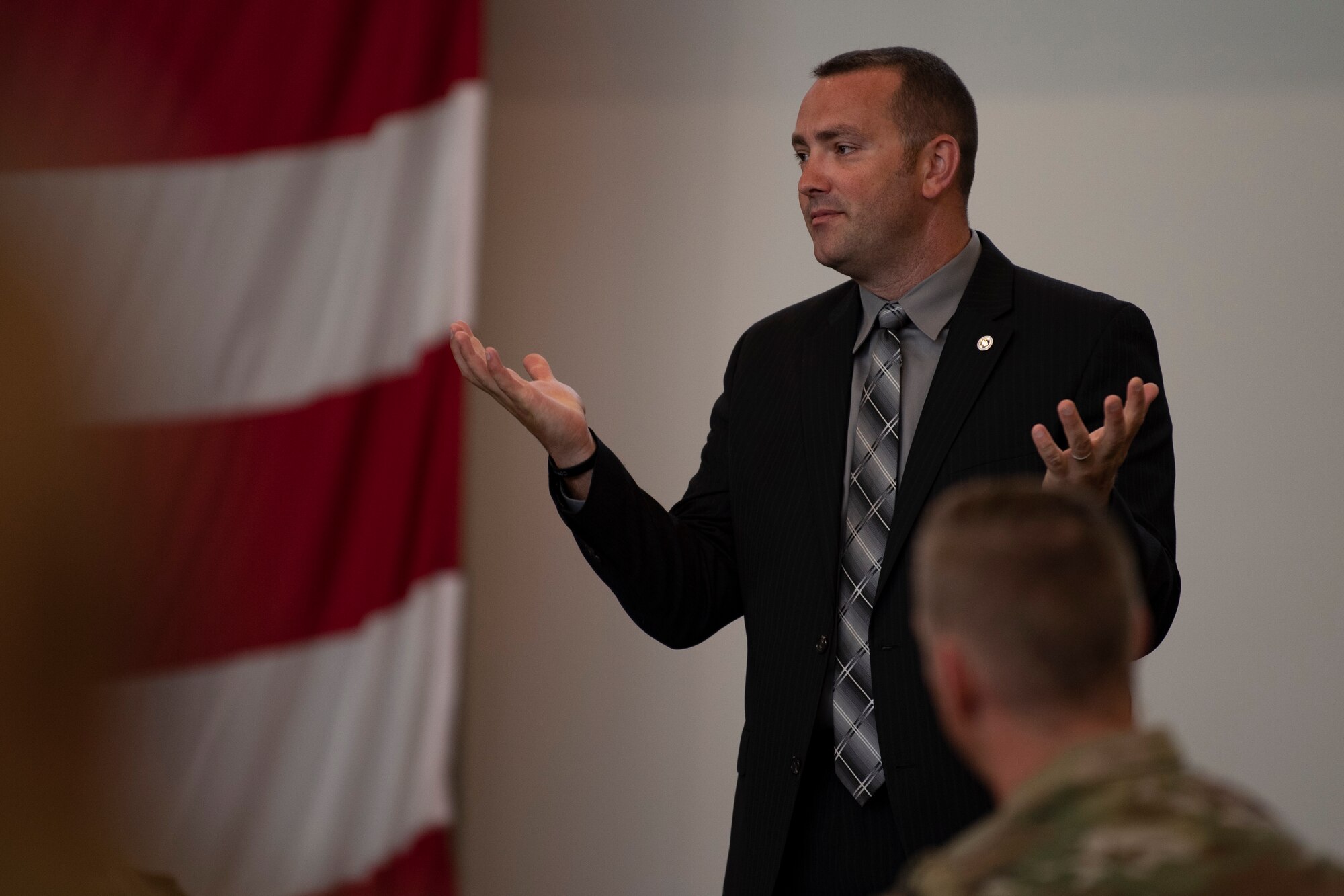 Photo of an Airman speaking at the First Sergeant Symposium